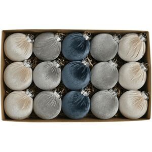 Brand New Luxe Velvet Christmas Ornaments 15 Pcs Blue Flocked Balls Shatterproof